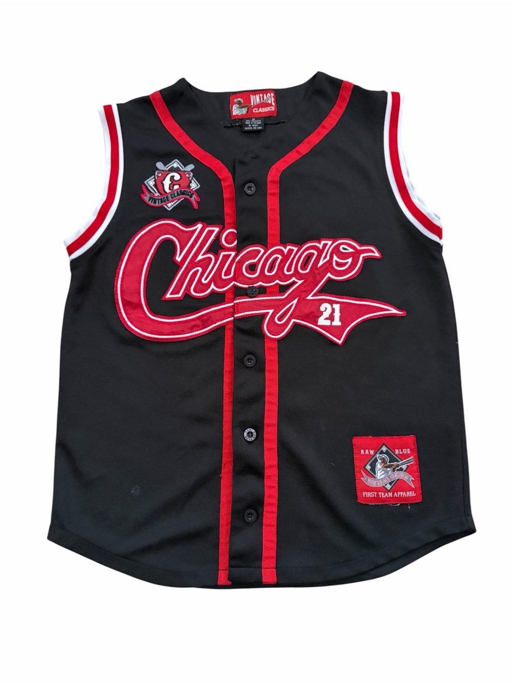 VTG Raw Blue Classics Jersey Men's Medium Chicago Baseball #21 Black Stitched
